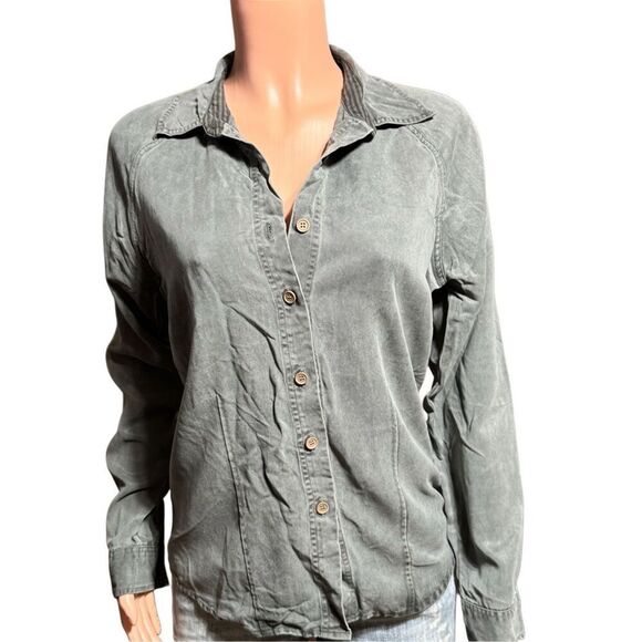 Women’s raglan long sleeve tencel button-down shirt  top M - Picture 5 of 7